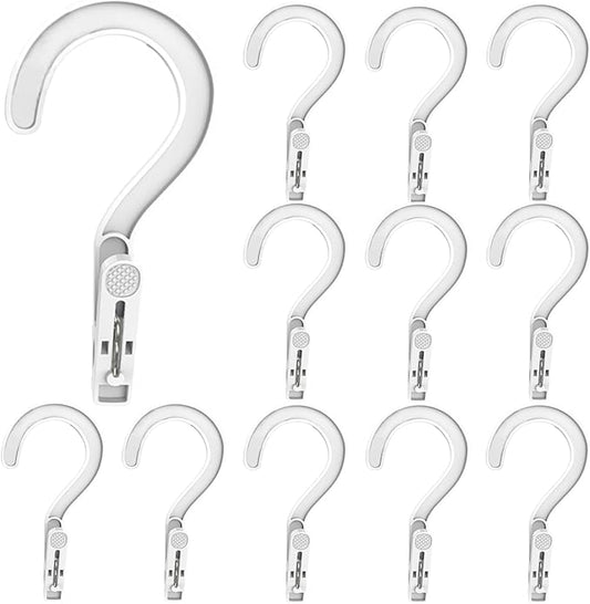 12pcs Laundry Hooks with Clips Plastic Hanger Closet Organize Clothes Hangers Pins Super Strong Hanger Clips for Bathroom Travel Portable,White
