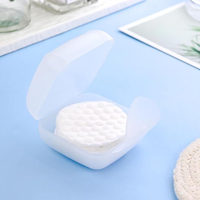 Plastic Cotton Round Holder 4 PCS Plastic Square Holder Multiple Colors Portable Travel and Sealed, Suitable for Makeup Remover Cotton Balls Beads 4 Colors (Whitish-Transparent)