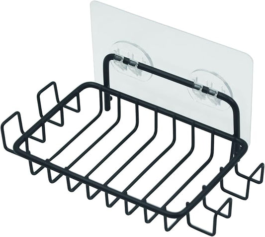 2 Pack Soap Dish for Shower Wall, Stainless Steel Soap Holder with 4 Hocks for Bathroom (Black)