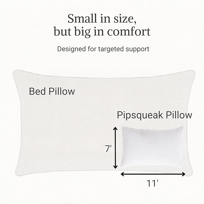 Pipsqueak Microfiber Pillow - Small, Mini, Tiny - 11 x 7 in - Perfect for Travel, Cars, Airplanes, Camping, Dogs, Toddlers, Kids, Lumbar, Knees and Neck - Ages 2 Yrs and Up