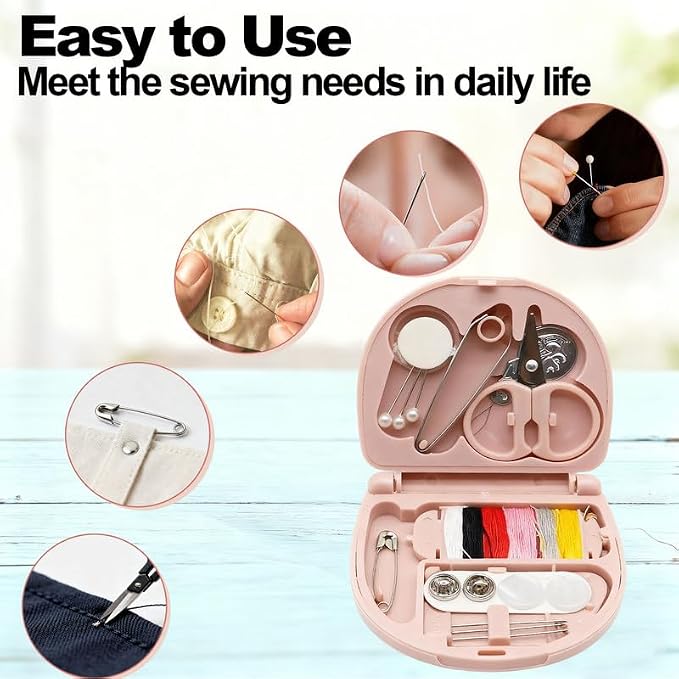 Reroon 2 Pack Mini Travel Sewing Kit for Adult & Kid | Portable Sewing Box Kit Bulk | Small Emergency Repair Set with Thread Scissors Needle for Travel, Beginner DIY Handcraft | Black + Pink
