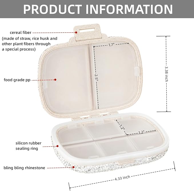 Cute Pill Organizer Small Bling Pill Case for Purse Medicine Vitamin Container Holder Daily Pill Box Container for Women Travel Medicine Kit(Green)
