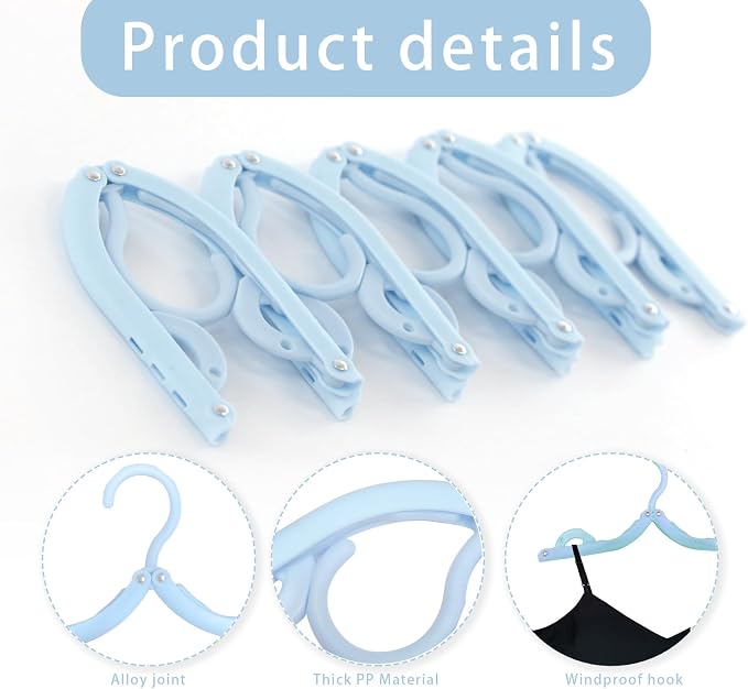 6PCS Portable Folding Clothes Hangers Clothes Drying Rack for Travel (Blue)