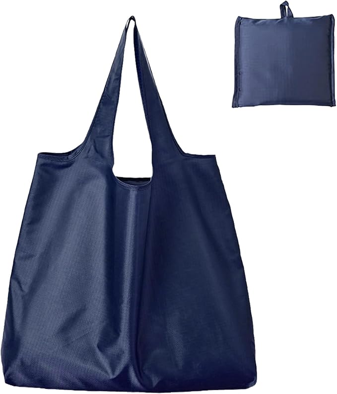 Large 50lbs Heavy Duty Reusable Foldable Grocery and Shopping Tote Bags - Washable Polyester Bags in Pocket