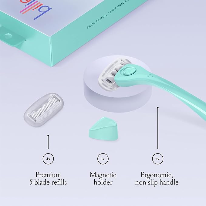 Billie Razors for Women Shave Kit – Razor + 4 x 5-Blade Razor Refills + Magnetic Holder – Minty,(Pack of 12)