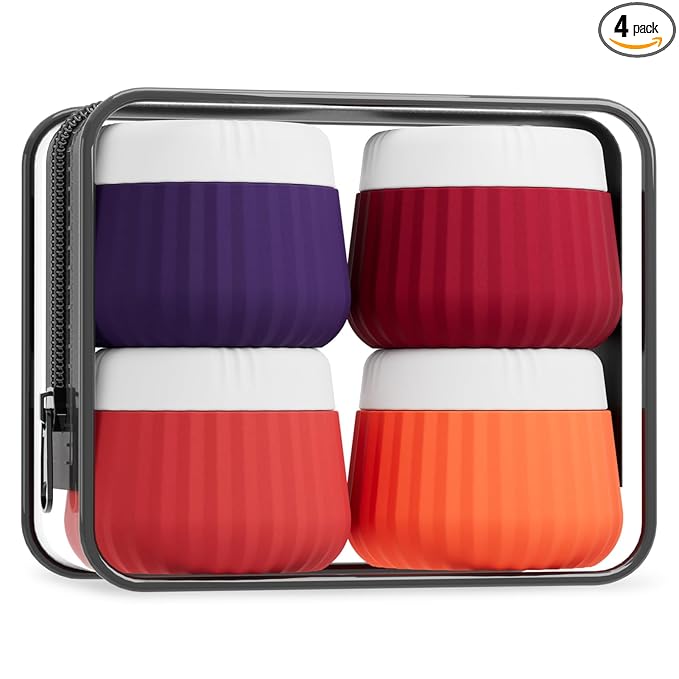 Mrsdry 4 Pack Travel Size Toiletries, TSA Approved Silicone Jars, Leak-Proof, Wide Opening, Portable with Clear Bag