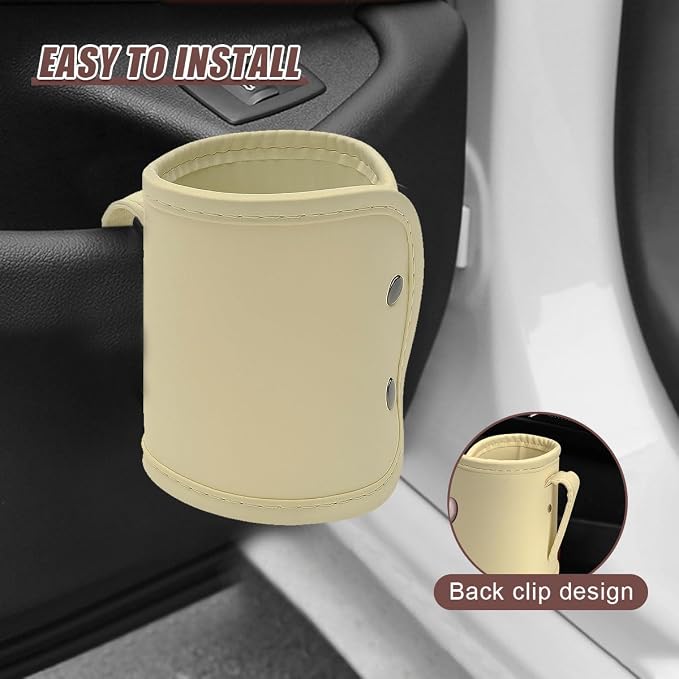 YoRise Car Door Cup Holder, Scratch-Resistant Clip-On Leather Auto Seat Side Water Bottle Holder, Universal Vehicle Interior Hanging Storage Organizer Accessories for Truck Sedan SUV (Beige)