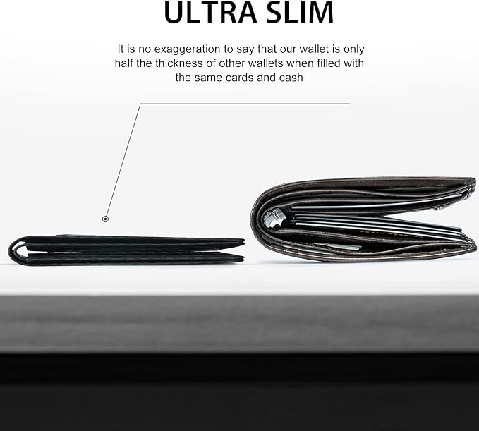 GSOIAX Slim Wallet for Men Rfid Blocking Leather Bifold Front Pocket Carbon Fiber Men's Money Clips Credit Card Holder With Gift Box