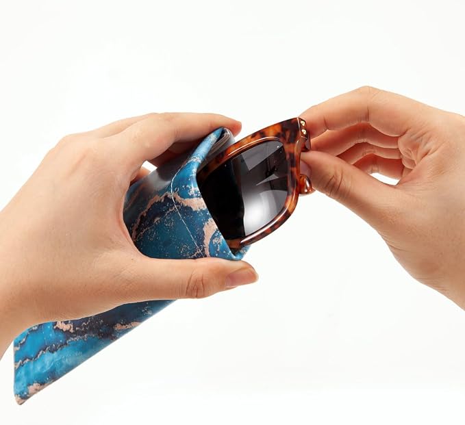 TRIUMPH VISION Squeeze Leather Sunglasses Pouch - 3 Pack Glasses Case Soft Eyeglass Sleeve Pouch Holder