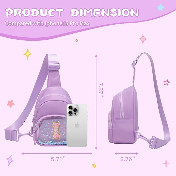 Viverte Birthday Gifts for Girls Small Clear Initial Sling Bag Crossbody Bag Purse Fanny Packs Personalized Monogrammed Gifts for Girls for Travel (Lavender-I)