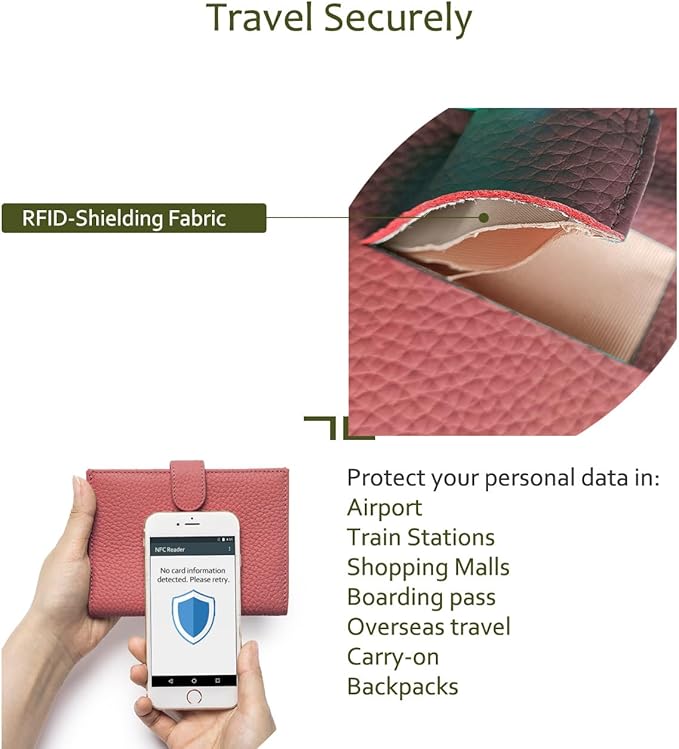 Slim RFID Passport Wallet for Women – Leather Travel Wallet Womens with Passport Slot & Card Slots, Zippered Coin Pocket & Cash Holder Travel Organizer Burnt Sienna (Brick Red)