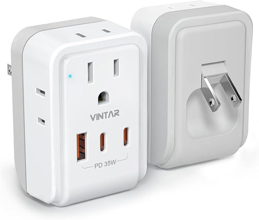 1 Pack US to Japan Plug Adapter, VINTAR PD 35W Foldable Japan Travel Essentials with 4 Outlets and 3 USB Ports(2 USB-C), 2 Prong to 3 Prong Outlet Adapter for USA to Japan Canada Philippine, Type A