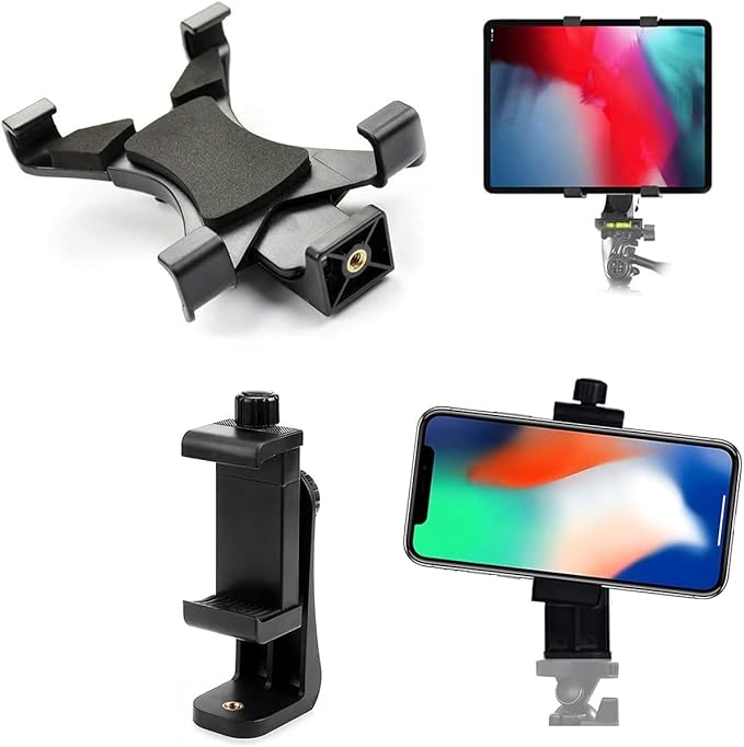 Acuvar Universal Tablet Tripod Mount Holder, Adjustable Stand Adapter for iPad, Samsung Galaxy Tab & Surface, Fits 8–11 Inch Tablets (Vertical & Horizontal) (3) Tablet Holder + Rotating Phone Mount