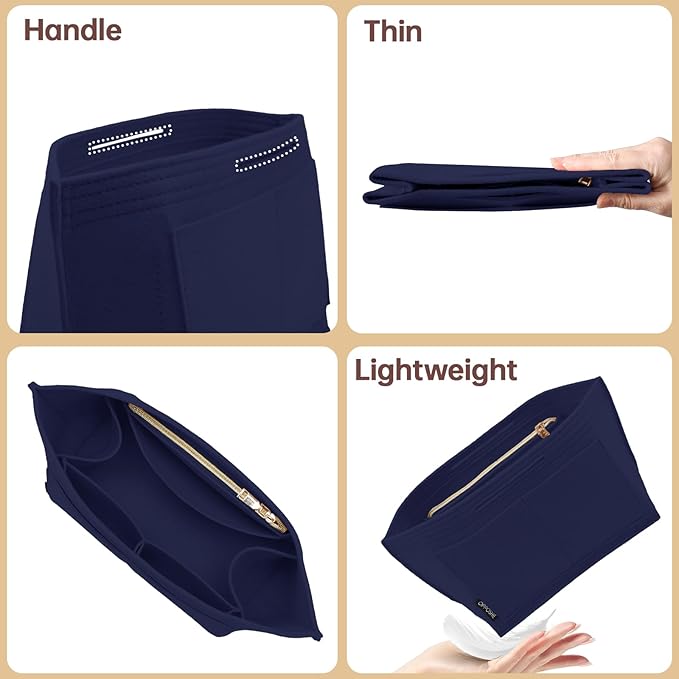 OPPOSHE Purse Organizer Insert for Longchamp Le Pliage, Premium Felt Long Champ Bag Handbag Women, Tote Organizer Insert with 9 Compartments (Medium, Navy)