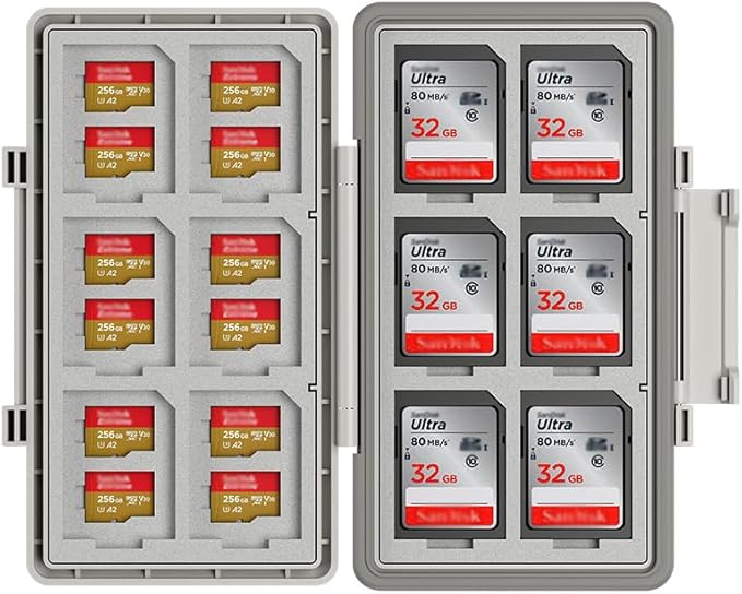 Grey 36 Slots Memory Card Case Water-Resistant Anti-Shock Memory Card Wallet for 24 Micro SD SDXC SDHC TF Cards and 12 SD SDXC SDHC Cards