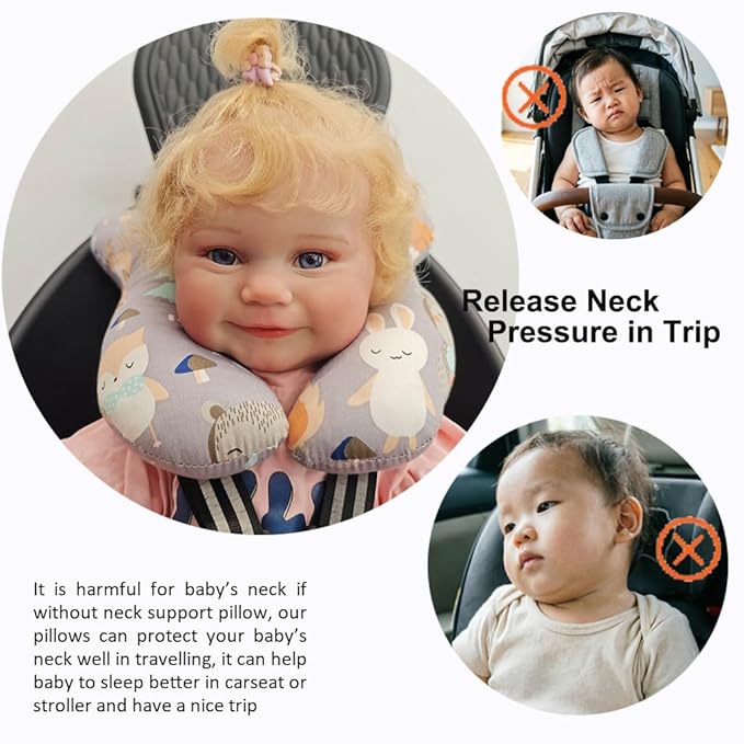 Baby Neck Pillows, Comfortable Baby Travel Head Neck Support Pillow for Car Seat Stroller Pushchair, Soft PP Cotton Travel Pillow for 0-2 Years Old Toddler Infant Newborn, Fox