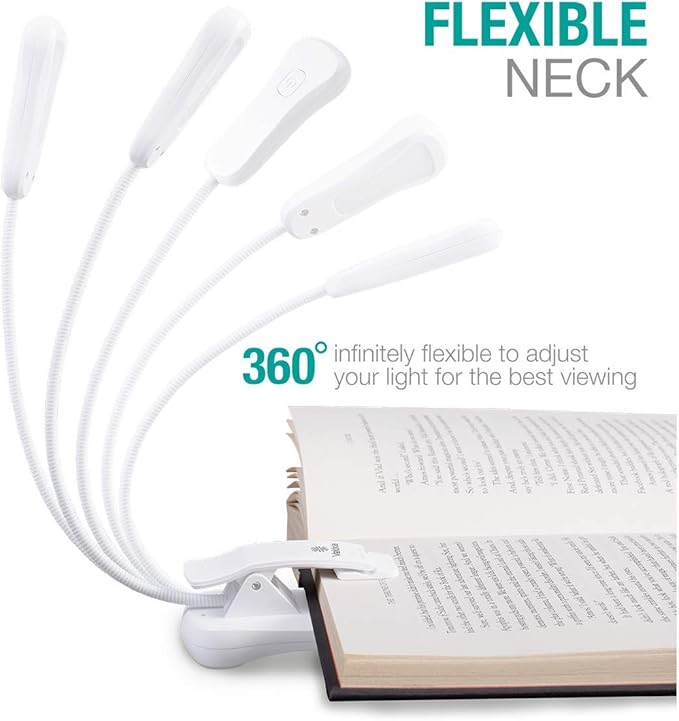 Vekkia 3000K Warm LED Rechargeable Book Light, Easy for Eyes, Clip on Reading Lights for Reading in Bed, Car & Travel, Lightweight Slim 2.1 oz. Perfect for Readers (Elegant White)