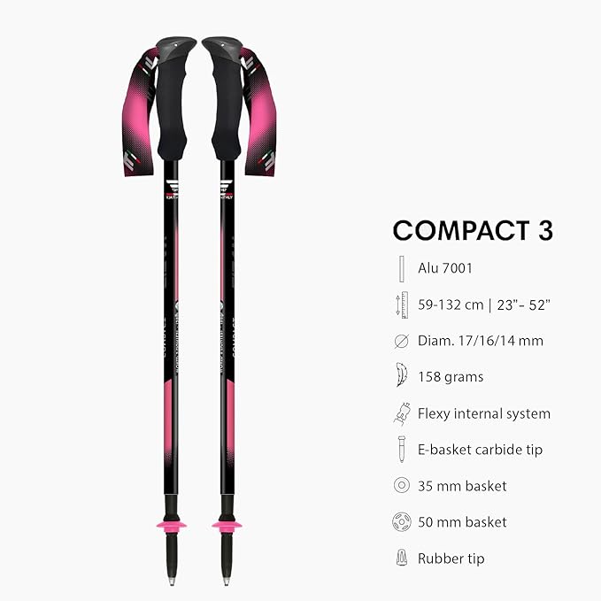Fizan Compact 3 Trekking Poles – 5.6 oz Ultralight, Backpacking, Thru Hiking Poles, Adjustable, Collapsible, Customized Fit, EVA Grips, Aluminum Walking Sticks (Compact 3)