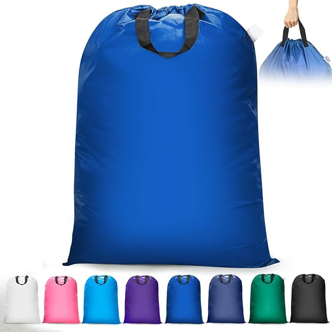 Isink Extra Large Laundry Bag With Handles, Heavy Duty, Travel Laundry Bag for Dirty Clothes, 28" x 40" (Blue)
