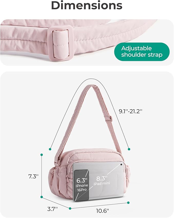 BAGSMART Anti Theft Crossbody Bags for Women Travel Purse, Medium Quilted Puffy cross body bag, Handbags Shoulder Purses, Light Gray-medium