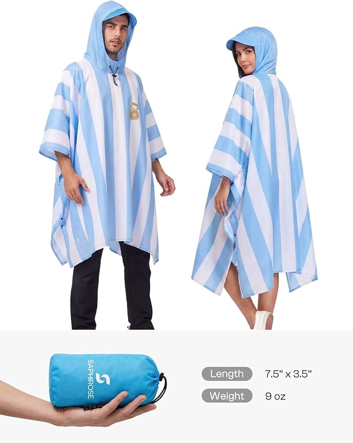 SaphiRose Hooded Rain Poncho Waterproof Raincoat Jacket for Men Women Adults