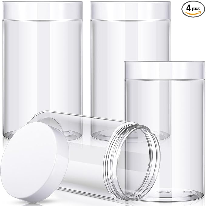 Patelai 4 Pieces Round Wide-mouth Leak Proof Plastic Container Jars with Lids for Travel Storage Makeup Beauty Products Face Creams Oils Salves Ointments DIY Making(32 Ounce,White)