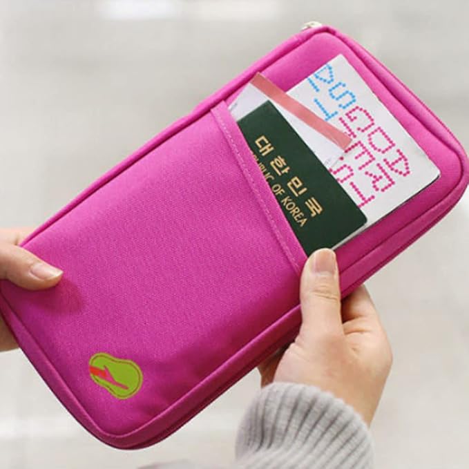 vanki Multi-Functional Fashion Ticket Passport Credit Card ID Document Organizer Holder Bag Purse Travel Pouch Case Cover (Rose Red)