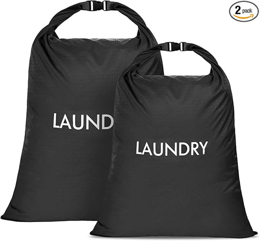2 Pack Waterproof Travel Laundry Bag Set, Roll-Top Wet Dry Bag for Odor Control & Separating Dirty Clothes, Packable Space Saver Organizer for Gym, Swimming & Cruise Suitcases