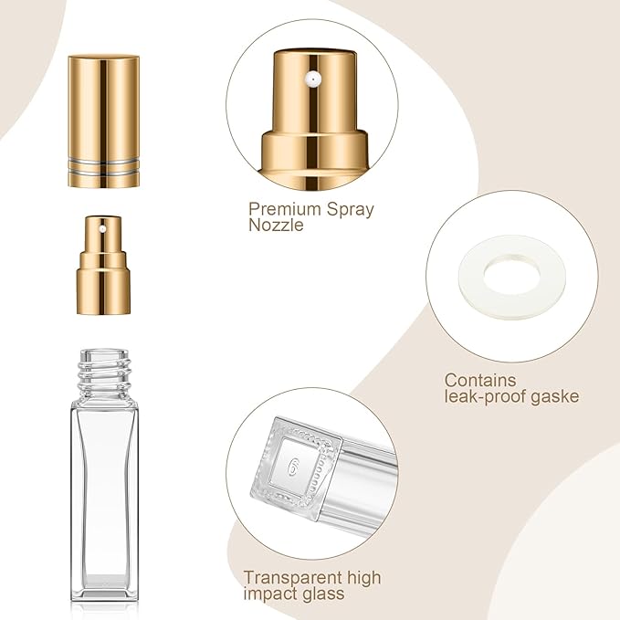 Domensi 30 Pcs 10/15/20/30 ml Perfume Travel Refillable Glass Bottles Spray Bottle Perfume Atomizer for Cologne Dispenser Leak-proof Fragrance Bottles Atomizer Pump Kit (20 ml,Gold)