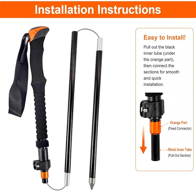 Aventik Fold-able Wading Staff Water Depth Safety Warning Sign Coated Stainless Steel Core T7075 Aluminum Body Corrosion Resistance Neoprene Sheath