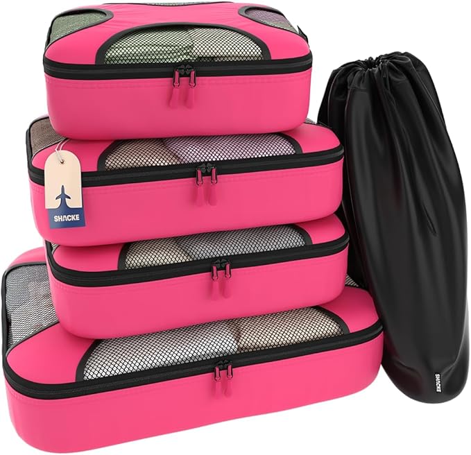Shacke 5 Set Packing Cubes for Travel – Luggage Organizer & Suitcase Bags with Laundry Bag, Carry On Packing Organizer, Travel Accessories for Women Men (Precious Pink)