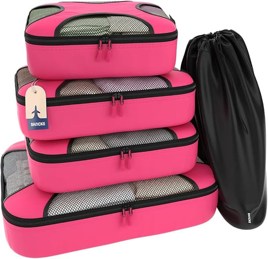 Shacke 5 Set Packing Cubes for Travel – Luggage Organizer & Suitcase Bags with Laundry Bag, Carry On Packing Organizer, Travel Accessories for Women Men (Precious Pink)