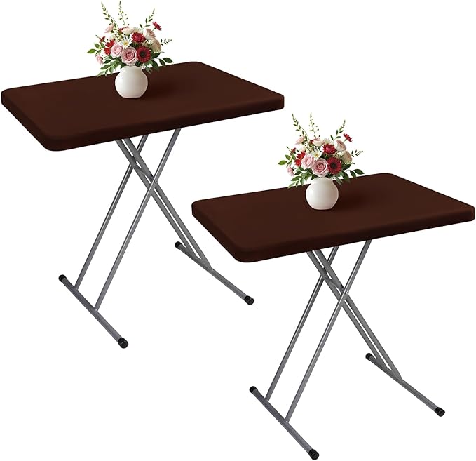 Wolkemer 2 Pack Brown Fitted Tablecloth 20x30 Inch Rectangle Elastic Edges Table Cloth, Spandex Stretch Table Cover with Machine Washable Fabric for Wedding Party Picnic Dining Indoor Outdoor