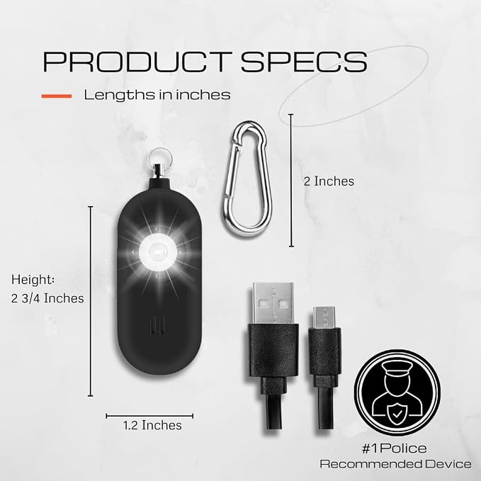 Rechargeable Personal Safety Alarm for Women. 130dB Siren. Ear-Piercingly Loud w/ Flashing LED Strobe Light Siren Keychain