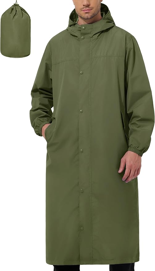 UIQUR Men's Rain Jacket Lightweight Long Raincoat Hood Rain Poncho Waterproof Windbreaker Cycling Running Hiking Packable