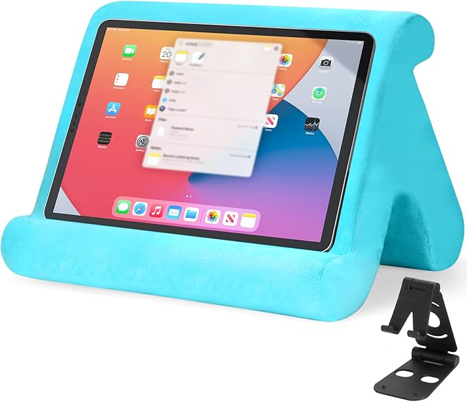 Universal Multi-Angle Tablet Stand Holder-Soft Pad Stand with black phone holder for Lap,Knee,Sofa and Bed,Compatible with iPad Pro 9.7,10.5,12.9 Air Mini 4 3,Kindle,Galaxy Tab,E-Reader (Light Blue)
