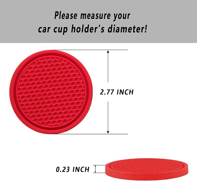 ZSDY Car Cup Coaster, 4PCS Universal Auto Non-Slip Cup Holder Embedded in Ornaments Silicone Coaster, Car Interior Accessories Sets, Red
