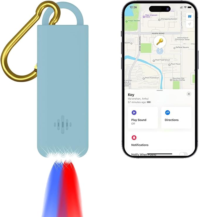 3-in-1 Personal Safety Alarm with Apple Find My - 130dB Emergency Siren, LED Strobe Flashlight, GPS Tracker Keychain for Women, Kids, Seniors - Real-Time Location, Anti-Loss, iOS Only
