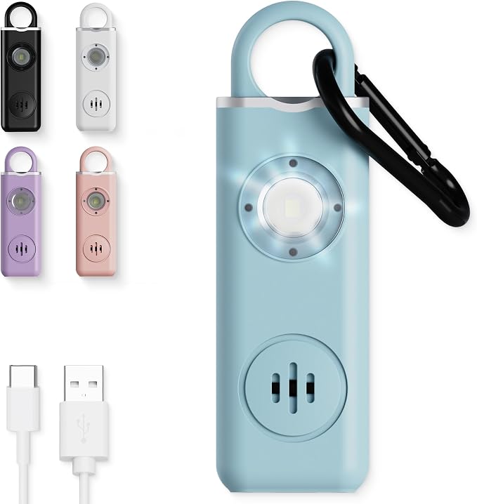 Personal Safety Alarm for Women – 130dB Loud Panic Siren Keychain - Rape Whistle Alternative – LED Light, Carabiner Clip, Low Battery Alert, USB-C Charging Self Defense Alarm by Weten (Blue)