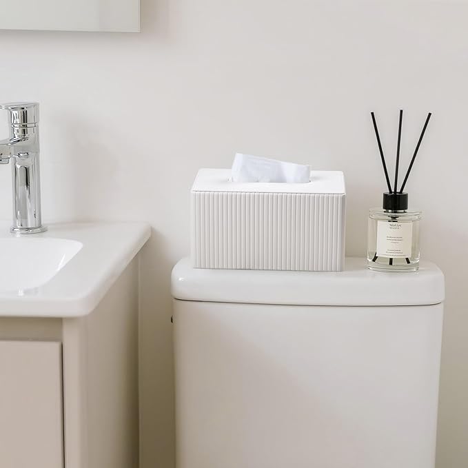 Extra Large Tissue Box Cover for Standard Size 180 to 230 Count Box of Tissues, PU Leather Rectangle Tissue Holder with Magnetic Closure (Ivory)