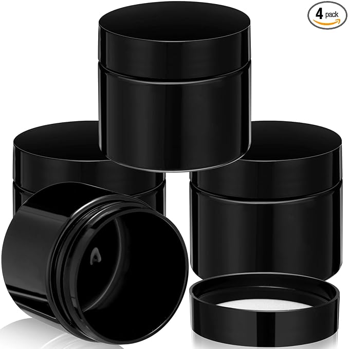 Patelai 4 Pieces Round Wide-mouth Leak Proof Plastic Container Jars with Lids for Travel Storage Makeup Beauty Products Face Creams Oils Salves Ointments DIY Making(2 Ounce,Pure Black)