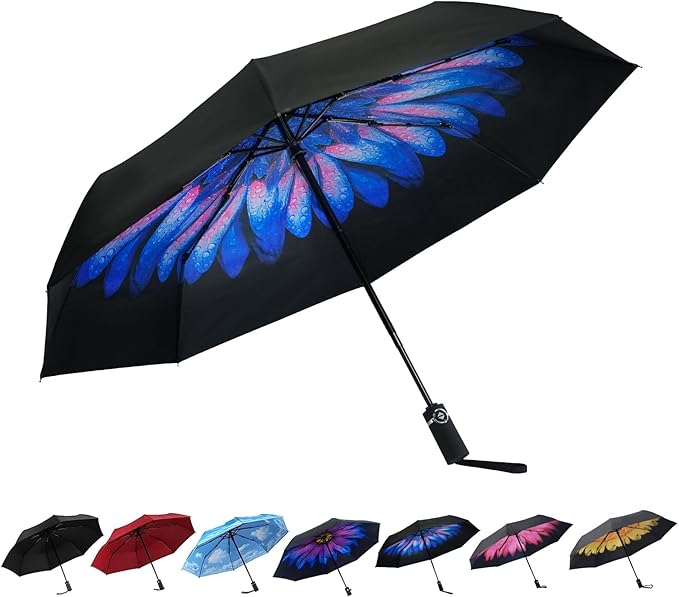 SY COMPACT Travel Umbrella for Rain, Windproof Automatic Compact Umbrella, UV Sun Protection, Lightweight Waterproof Travel Size for Backpack & Car, Factory Direct