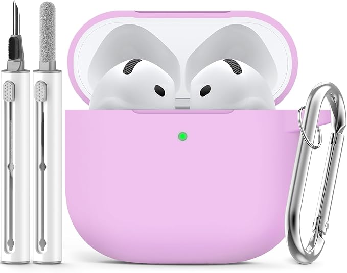 Ljusmicker for AirPods 4 Case 2024 with Cleaner Kit,Soft Silicone Protective Cover for Apple AirPods 4th Generation Cases for Women Men,for AirPod 4 Case Accessories with Keychain-Light Lilac