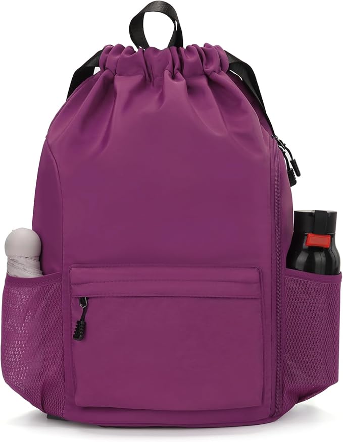 Valleycomfy Waterproof Drawstring Gym Backpack Bag for Men & Women,Sports Gym Bag with Side Pocket Orange