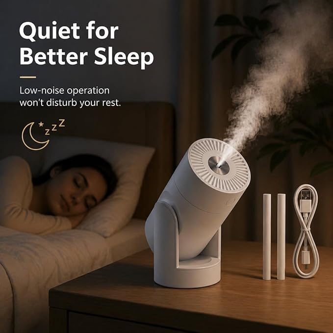 Portable Mini Humidifier, 2 Mist Modes, 220ml Cool Mist Rotation Humidifiers, USB Personal Desktop Humidifier for Bedroom, Office, Travel, Car, Colorful, Quiet Operation, White
