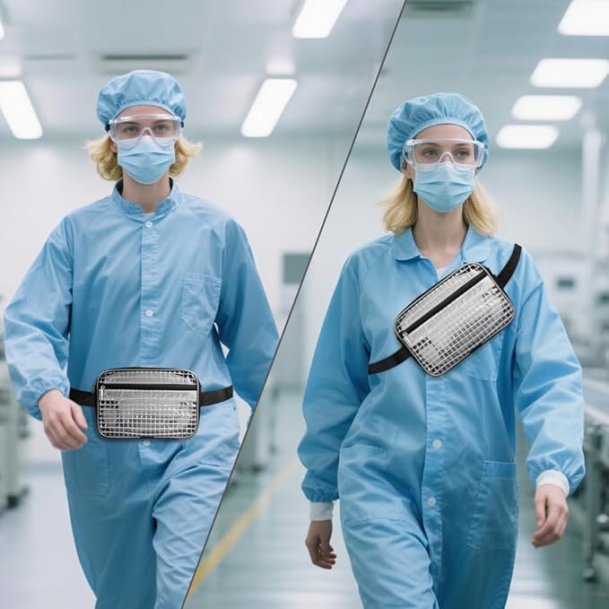 9.8 Inch Fanny Pack Tool Bag -Transparent & Anti-static Cleanroom Waist Pack Belt Bag for Work and Travel（fabric shoulder straps）