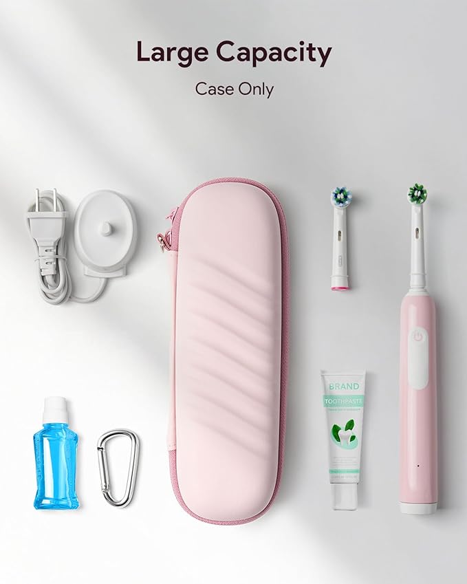 SQERO Electric Toothbrush Case for Oral-B Pro/iO/Philips Sonicare, Waterproof Traveling Toothbrush Storage Bag with Mesh Pocket Covers Protection (Pink)
