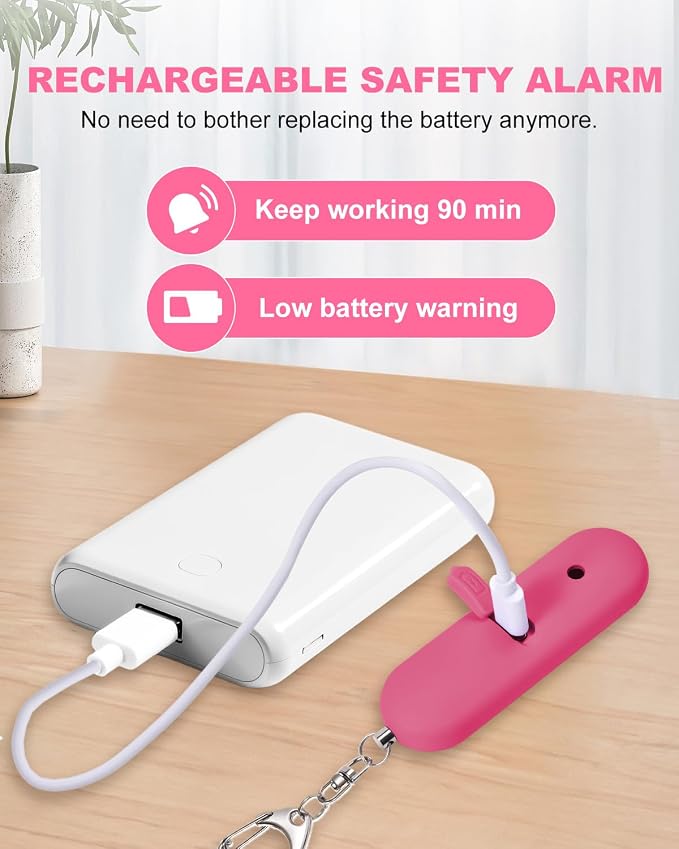 Personal Safety Alarm for Women - Waterproof Rechargeable Security Alarm - 140dB Extra Loud Siren with SOS Strobe Light - Self Defense Keychain for Women Girls Teens Seniors(Cherry)