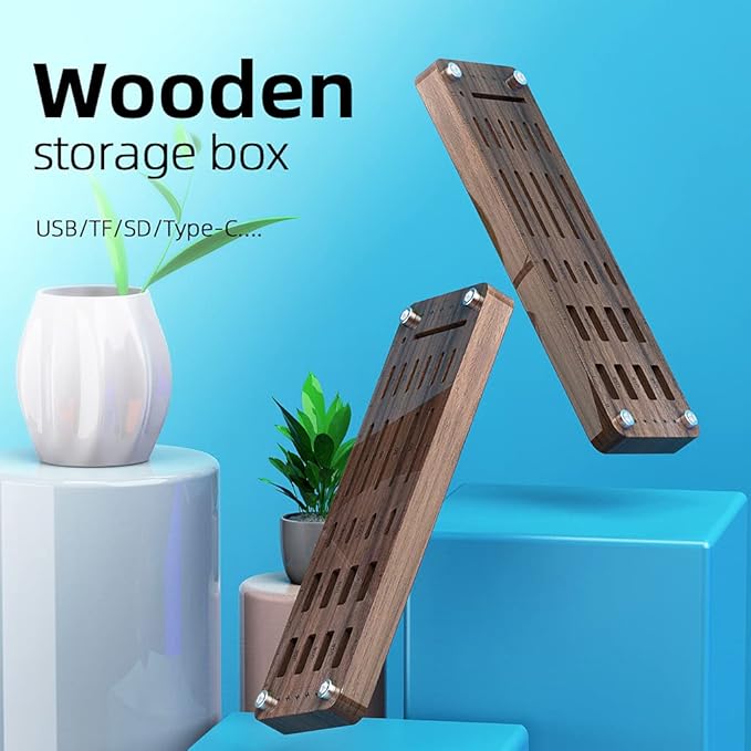 Wooden Memory Card Case TF Cards Box and USB Drive/SD Card Holder Desk,Micro SD Card Case,Memory Card Case, Memory Card Carrying Case -AJSNH01M