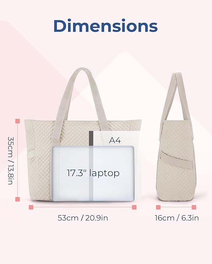 BAGSMART Crush Tote Bag for Women, 20L Puffer Work Tote with Zipper, Travel Essentials Quilted Nurse Hospital Bag